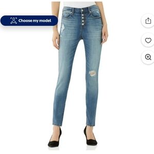 Walmart Scoop Jeans Hi Rise Button Fly Stretch Skinny Med Blue Wash 12